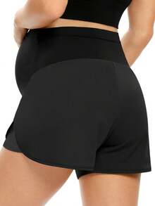 Fitglam Women's Maternity Workout Shorts Over Belly Buttery Soft Athletic Yoga Running Shorts With Pocket - 黑色 - 查看 5