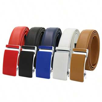 3.5cm Width Plain Color Automatic Buckle Casual Belt, Fashion Men's Accessory, Suitable For Various Occasions And Holiday Gifts