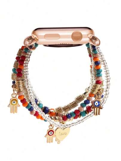 حزام ساعة ذكية بسوار خرزي على الطراز البوهيمي، بخرزات كرتونية ملونة بألوان الدوبامين مرنة معلقة، مناسبة لساعة أبل 38/40/41 مم و42/44/45/46/49 مم، لمسة شخصية أنيقة للشابات، تناسب ساعات أبل أولترا 3/2/1 و SE/S10/S9/S8/S7/S6/S5