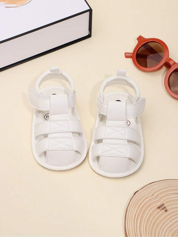 1 Paar Kleinkind/Baby Jungen einfarbige Sandalen aus PU mit Klettverschluss, flache rutschfeste atmungsaktive geschlossene Zehenpartie, 0-1 Jahre alt, geeignet für den Sommer