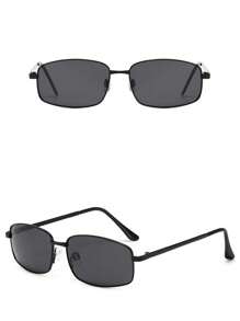 1 pièce Lunettes de soleil carrées métalliques rétro, lunettes décoratives classiques de mode unisexe avec protection UV pour l'extérieur, la plage et les voyages