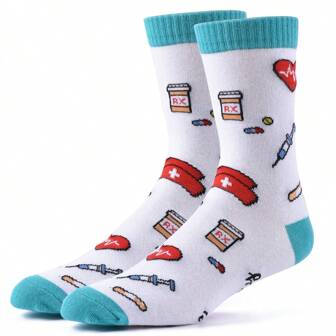 1 par de calcetines de media caña con estampado de estetoscopio de médico y enfermera, unisex, suaves, cómodos, que absorben la humedad, resistentes a los olores, cálidos, adecuados como regalo para el Día de la Enfermera, para todas las estaciones, otoño