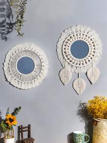 1 件 BOHO 手工编织流苏木珠圆形镜子亚克力镜片，适合作为纪念品赠送给朋友和家人，用挂饰装饰客厅和卧室 - 适用于卧室、客厅、走廊、日托中心、厨房、办公室、农舍等 - 彩色 - 查看 18