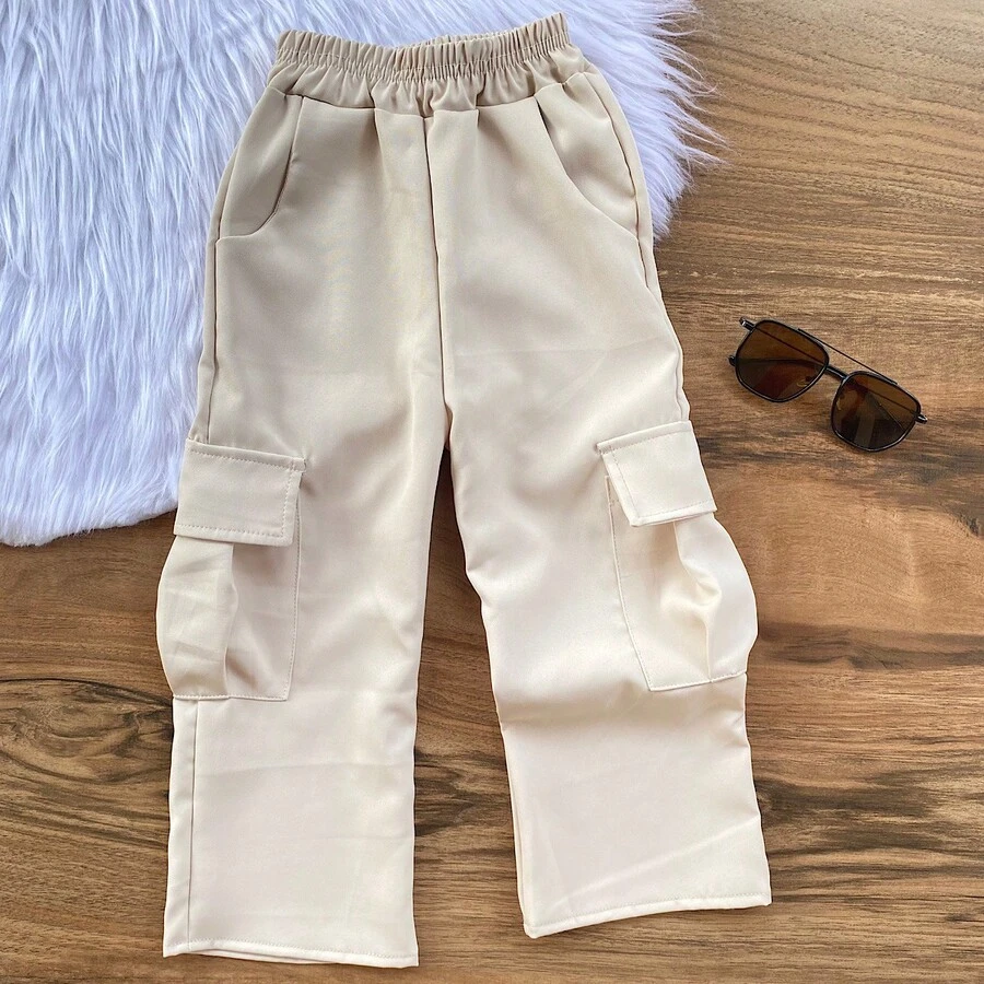 Luxury Tailored Cargo Pants 10 To 16 Children And Youth Girls Wide Leg Cargo Fashion Blogger Feminine - 奶油色 - 查看 1