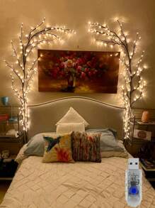 1 pieza Lámpara de rama artificial de 1,8 m/5,9 pies, lámpara de rama de sauce suave y flexible, alimentada por USB con 8 modos, 96 LED/144 LED, adecuada para decoración interior de sala de estar y dormitorio, iluminación ambiente interior, fiestas, reuniones, regalos de cumpleaños, iluminación decorativa de Halloween y Navidad