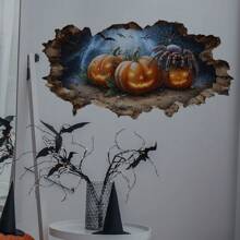 Zucca con crepe 3D e adesivi da parete per Ognissanti, impermeabile, rimovibile, autoadesivo, facile da applicare e staccare, PVC rimovibile per soggiorno, camera da letto, bagno, decorazioni festive, decorazioni per Ognissanti