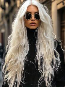 Long Body Wavy Blonde Synthetic Lace Front Wig Soft & Natural, Realistic Scalp 180% Density 13x3.5 Glueless Wigs For Women Pre-Plucked Hairline Wigs For Party Daily Use - Platinum - View 3