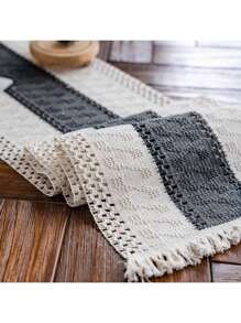1pc Boho Table Runner Macrame Table Runners For Home Decor ,Cream & Brown Macrame Table Runner With Tassels For Boho Dining Bedroom Decor Rustic Bridal Shower,Farmhouse Rustic Table Runner,Place Mat,Thanksgiving Christmas Home Decor (Multiple Sizes Available)
