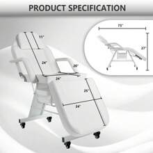 Adjustable Chair With Wheels 73inch Tattoo Bed Client Massage Table With Stool Massage Table Bed Spa Beauty Esthetician White