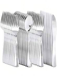 150pcs/75pcs Decorative Silverware Set (Plastic) - Including 50pcs Forks, 25pcs Knives, 25pcs Tablespoons - Reusable Wedding Cutlery Set For Dining, Parties, Dinners, Weddings, Kitchen And Valentine's Day,School Supplies