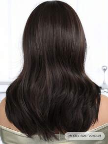 20英寸女士优雅直发假发，深棕色带刘海 - 100% Tanglong合成纤维假发，玫瑰网帽，逼真层次效果，耐热，适合所有用户，哑光棕色高温丝玫瑰网假发帽 - 深棕色 - 查看 5