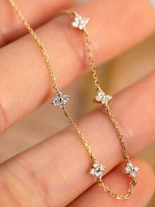 1 chiếc dây chuyền xương đòn bằng thép không gỉ sang trọng thanh lịch bằng vàng 14k dành cho nữ, vòng cổ kim cương zirconia hình hoa bốn lá, chống thấm nước và chống phai màu, thích hợp để đeo hàng ngày, dự tiệc, ngày lễ, làm quà tặng cho bạn bè, gia đình - Vòng cổ mới 3 - Xem 2