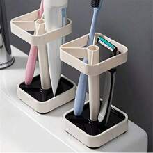 Toothbrush Holder With Rinse Cup, Couples Toothbrush Organizer, Toothbrush Storage Rack, Simple Style Toothbrush Holder And Bathroom Cup Set, Bathroom Supplies, Home Decor, Home Furniture Back To School