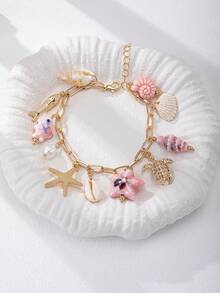 1pc BOHO Bohemia Style Shell, Turquoise Stone, Turtle, Starfish, Natural Stone Tassel Charm Bracelet, Summer Vacation Beach Style (Handmade, Shape And Color Are Random) - Multicolor - View 13