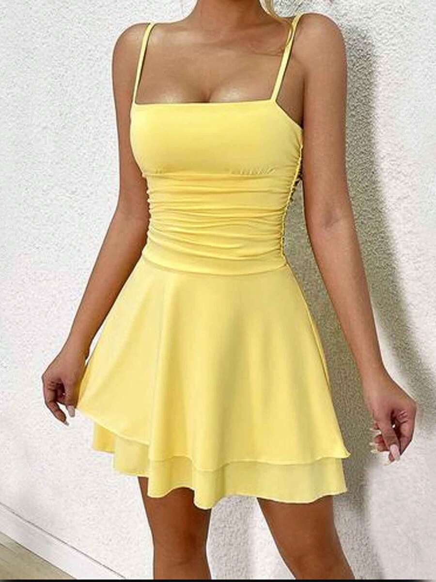 2025 Summer Women's Halter Bustier Backless Dress Slim Short Party Dress Ladies Mini Skirt Dress - Màu vàng - Xem 1