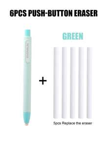 6pcs/Set Pen Shape Press Type Pencil Eraser Replaceable Core Sketching Painting Writing Erase Supplies Japanese Stationery(1 Pen Eraser+5 Eraser) School Supplies, Back To School
