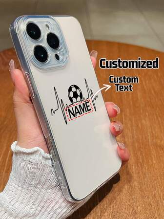 1pc Customizable DIY Signature Protective Case, New Creative Football Pattern Design, Transparent Silicone Shell With Lens Protection Compatible With Apple 16 Pro Max/16 Pro/15 Pro Max/14 Pro Max/13 Pro Max, A12/A13/A14/A15/A52/A54/A55, 13C, OPPO A15/A17, Honor X6A/X7B/X8B/X6, S23 Ultra/S24 Ultra/A52S, VIVO, OPPO, Redmi