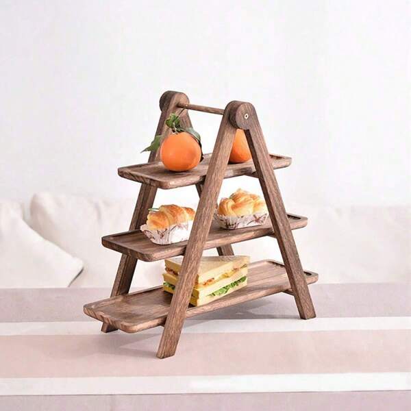 Three-Layer Wooden Fruit Tray Rack, A Unique Blend Of Vintage And Modern Styles. Suitable For Living Room, Study, Bedroom, Etc. Perfect For Birthdays And Weddings