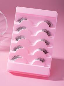 5 pares de pestañas postizas de media pestaña de mink falso con tallos transparentes, reutilizables, de aspecto natural y esponjoso, herramientas de maquillaje para extensión de pestañas