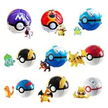 pokemon 1 set/2 pezzi 1 Pokeball + 1 Giocattolo modello Pokemon, Pallina Sorpresa Pokemon con animale domestico che salta fuori, Giocattolo da collezione divertente, Perfetto come regalo di compleanno, Souvenir per feste