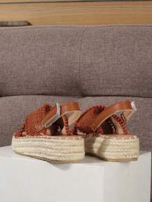 1 Pair Comfortable Thick-Soled Hemp Rope Sandals For Teenage Girls, Suitable For Summer - Brown - View 4