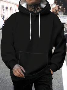 1 قطعة هودي بتصميم رفيع منسب للرجال, بتصميم كاجوال كلاسيكي، قطعة مريحة للارتداء اليومي، مناسب للخريف والشتاء