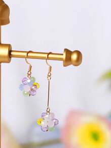 2 pièces Boucles d'oreilles pendantes élégantes et colorées avec fleurs d'hortensia en cristal faites à la main pour un port quotidien pour femmes