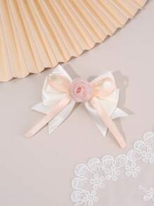 1 pieza Broche de pelo con lazo blanco, rosa y verde para niñas, accesorios de pelo con flor de tela, accesorios de pelo de terciopelo para uso diario de niñas