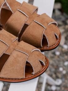 European&American New Hollow Out Woven Flat Slide Sandals With Buckle, Versatile To Pair With Dresses, Casual Beachwear, Retro Style Slip-On Open Toe Breathable Non-Slip Mules For Women