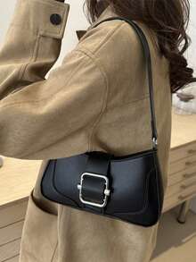 复古单肩腋下包，法棍设计便携包，日常收纳钱包手机包必备，轻巧便捷 - 黑色 - 查看 6