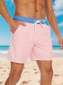 LEDUNTINO Pantalones cortos de 2-en-1 para hombres, con doble capa, deportivos, de color borgoña, para playa, regalo para novio, pantalones cortos de verano para hombres para exteriores, de múltiples bolsillos, para esposo, vacaciones, ropa de primavera y verano - Rosa - Ver 4