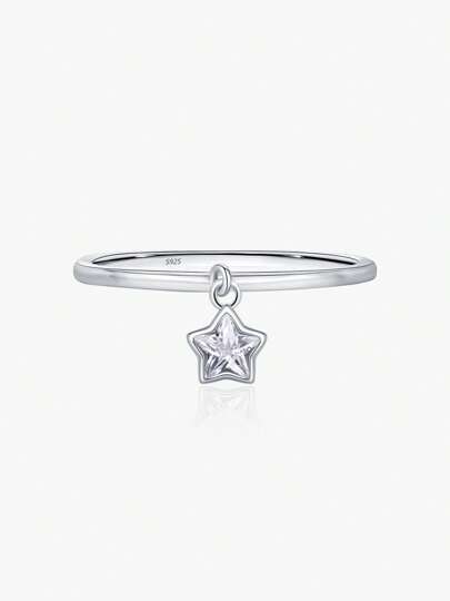 MODIAN Anello impilabile in argento sterling 925 MODIAN con pendente a stella e zirconia, per donne, gioielli di fine anniversario