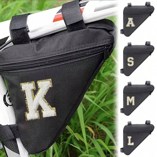 حقيبة دراجة مطرزة بحرف موضة قطعة واحدة، حقيبة تخزين إطار الدراجة، حقيبة مثلثية للدراجة، حقيبة مقعد الدراجة، حقيبة اكسسوارات الدراجة، مناسبة لمحتويات الهاتف والمحفظة والمفاتيح - ضرورية كهدية للأعياد