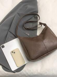 时尚纯色柔软PU皮革单肩包，复古百搭大容量斜挎包，适合上学、办公、日常通勤，优雅手提包带拉链钱包，轻便休闲邮差包，绝佳的礼物之选。