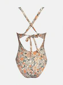 Women's Swimsuit Tummy Control Deep Double Straps Crisscross Back Tie Bathing Suit, 2025 Swimwear - 磚紅色 - 查看 11