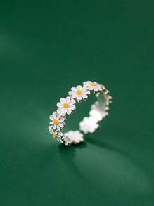 1pc Women's Adjustable Daisy Flower Oil Drop Ring, Minimalist Daily Versatile