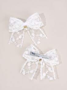 2 piezas Pinzas de lazo blanco para el cabello, Pasador con decoración de encaje y perlas, Pinzas de caimán de moda Accesorios para el cabello como regalo para niñas para la vida diaria