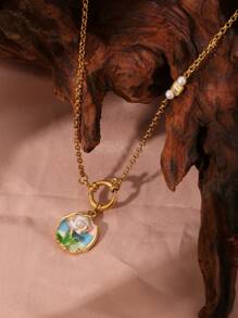1pc Stainless Steel O-Shape NK Spring Clasp Small Flower Pendant Necklace, Suitable For Dating, Party, And Office Wear