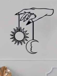 Mond und Sonne Metall Wanddekoration, Mond und Sonne Umriss dekoratives Kunstwerk, kreative Eisenhandwerkskunst, geeignet für Schlafzimmer, Wohnzimmer, Arbeitszimmer, Esszimmer, Innen- und Außenwanddekoration, lasergeschnitzter Metallanhänger mit Loch