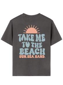 1pc Tween Girl Graphic Print Pullover Short Sleeve T-Shirt, Casual Tee For Students Prepared For Beach Play