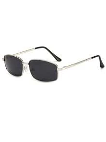 1 pièce Lunettes de soleil carrées métalliques rétro, lunettes décoratives classiques de mode unisexe avec protection UV pour l'extérieur, la plage et les voyages