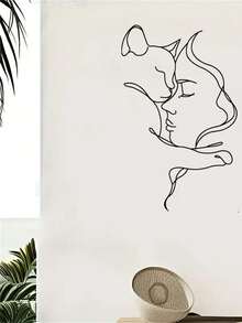 1PC Cat And Woman Metal Wall Art - Minimalist Lines Iron Painting, Hanging Wall Decor For Living Room Bedroom Bathroom Or Dining Room - Perfect Housewarming Gift, Aesthetic Room Decor - Black - View 4