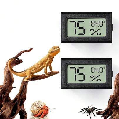 2 PCS Rectangle Reptile Thermometer And Humidity Gauge For Bearded Dragon Accessories, Reptile Tank Accessories For Jumping Spider, Leopard Gecko, Hermit Crab, Gecko, Ball Python, Lizard