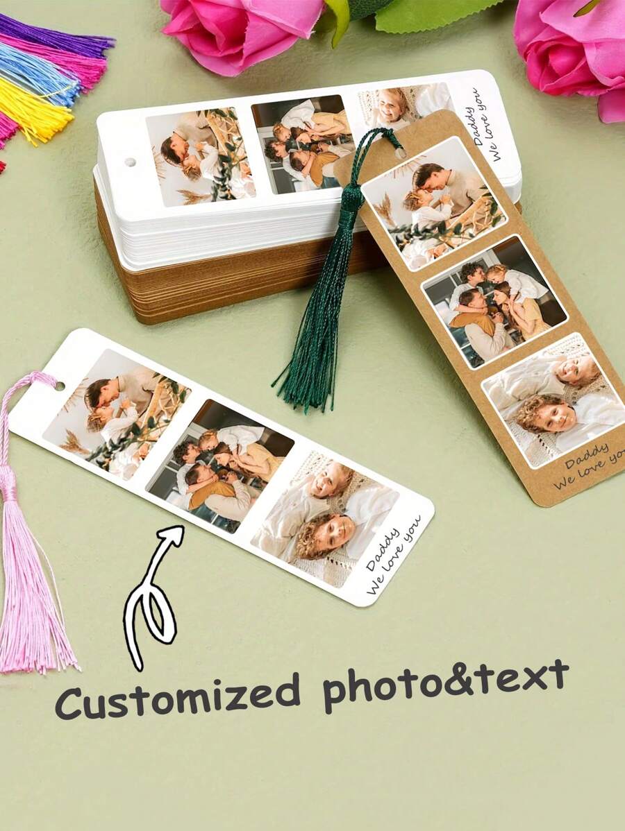 Set de 5 marcapáginas de papel personalizados con borlas y foto, recuerdo fotográfico personalizado, accesorio elegante para libros, adecuado como regalo de aniversario, Día de la Madre, Día del Padre, San Valentín, regalo exclusivo personalizado para papá, mamá, familia, amigos, esposa, esposo, niño, novio, novia, multifuncional, ornamental, reutilizable, moderno, colorido, lindo, vintage, de dibujos animados, Kawaii, personalizado, único, personalizado, trabajadores, clientes, estudiantes, para negocios/trabajo/oficina, para la escuela, útiles escolares, vuelta al cole