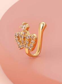 Anillo de nariz sin perforación, diseño en forma de U de cobre con circonita cúbica, estrellas, corazones y coronas, decoración para la nariz sin perforación