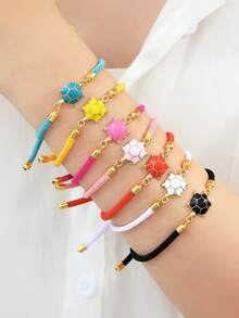 1 件时尚海洋风格海龟珐琅可调节绳手链，适合情人节、朋友、家庭聚会、礼物、女士日常佩戴