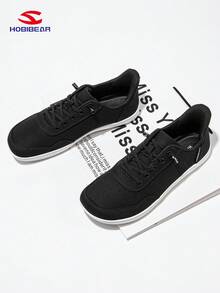 HOBIBEAR Men's Athletic Sneakers, Fashionable Casual Breathable Men's Shoes, Slip-On Minimalist Canvas Shoes - Black and White - View 3