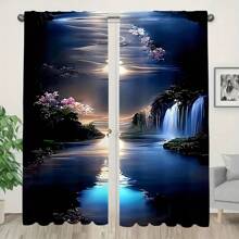 2pcs Stylish 2D Curtains Colorful Design Sense, Printed Life Curtains For Privacy Bedroom, Living Room, Kitchen And Various Rooms, Good Choice For Various Festivals, Machine Washable, Easy Care