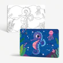 Qiwan 48Pcs Ocean Animals Underwater World Interlocking Puzzle, Shark, Sea Turtle, Octopus, Dolphin, Whale, Seahorse,White Coloring Board Double-Sided Educational Toys ,Birthday Party Gifts For Kids