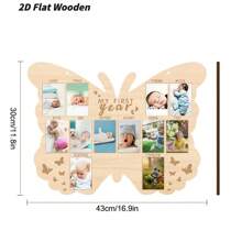1 pieza Exhibidor de foto de hitos del primer año del bebé, placa conmemorativa del crecimiento de recién nacido mensual - Marco de fotos para colgar en la pared de madera, decoraciones para fiesta de baby shower, decoración de habitación, regalos para fiestas para niños, decoración de guardería (43*30cm/17*12in), incluye cinta y cuerda